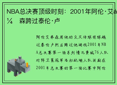 NBA总决赛顶级时刻：2001年阿伦·艾弗森跨过泰伦·卢
